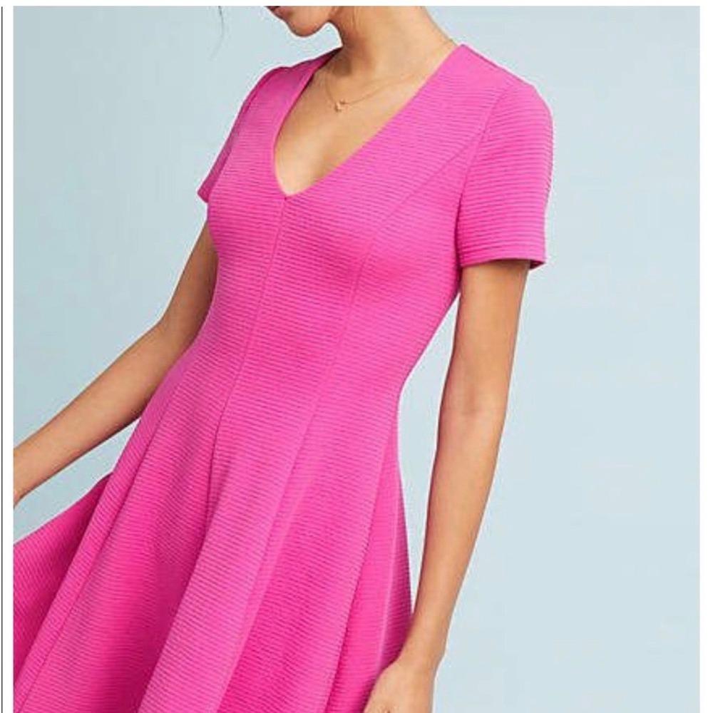 Hutch Fit and Flare Dress Womens Pink Ribbed V-Neck Short Sleeve Party Size S